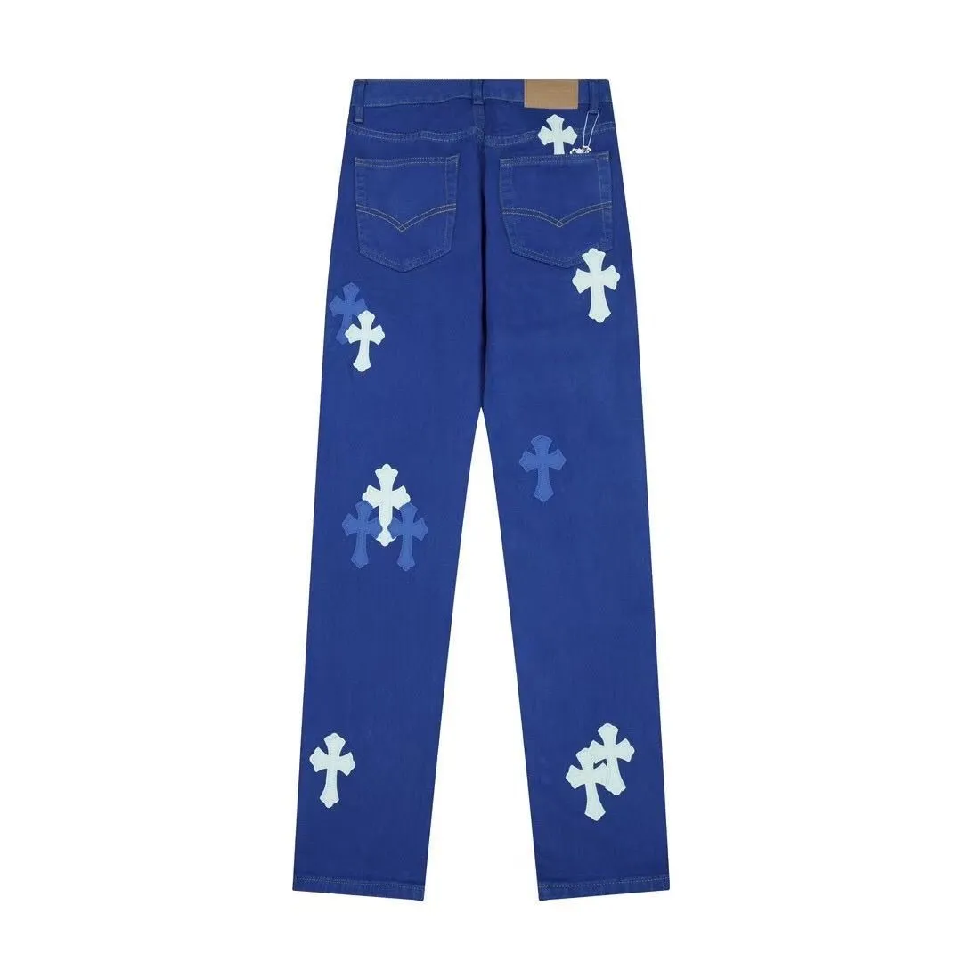 P270 💰 (Top version) Chrome hearts | ch Chrome hearts London limited dopamine blue leather jeans - charming dopamine personality jeans, indispensable for fashionistas, the same style for celebrities, and one touted by many bloggers. This new pair of pants is perfect in terms of shape and upper body. It is no exaggeration to say that making a pair of jeans is equivalent to the time of making 20 short-sleeved jeans. The fabric is made of high-quality imported denim. It has a unique high-end texture. I am very satisfied with it after washing and proofing several times. Color: dopamine blue Size: 28-30-32-34 (corresponds to S-M-L-XL)